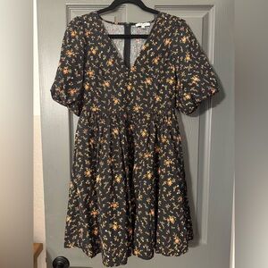 Madewell Black Dress with Orange Floral Pattern